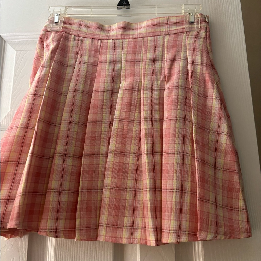 SHEIN Pink Plaid A-Line Skirt
